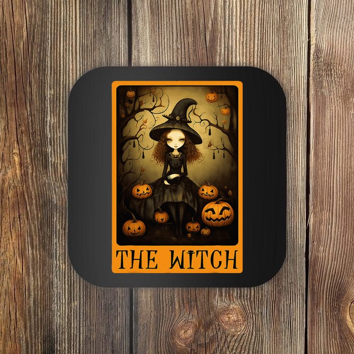 Vintage Halloween Cute Witch Black Cat The Wich Tarot Card Coaster