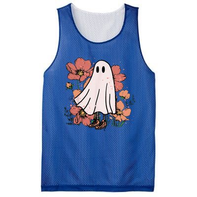 Vintage Halloween Costume Spooky Retro Cute Floral Ghost Mesh Reversible Basketball Jersey Tank