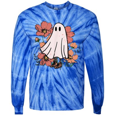 Vintage Halloween Costume Spooky Retro Cute Floral Ghost Tie-Dye Long Sleeve Shirt