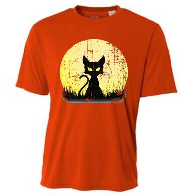 Vintage Halloween Cat Full Moon Weathered Distressed Cooling Performance Crew T-Shirt