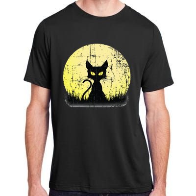 Vintage Halloween Cat Full Moon Weathered Distressed Adult ChromaSoft Performance T-Shirt