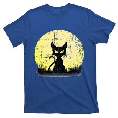 Vintage Halloween Cat Full Moon Weathered Distressed T-Shirt