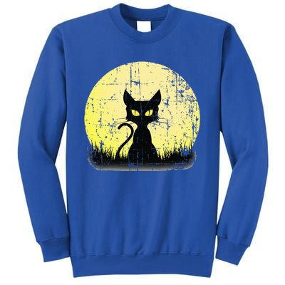 Vintage Halloween Cat Full Moon Weathered Distressed Tall Sweatshirt