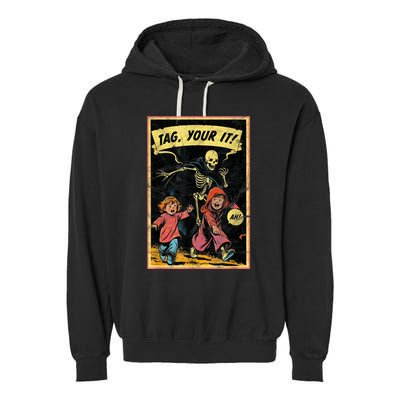 Vintage Halloween Child Game Horror Tag Your It Grim Reaper Garment-Dyed Fleece Hoodie