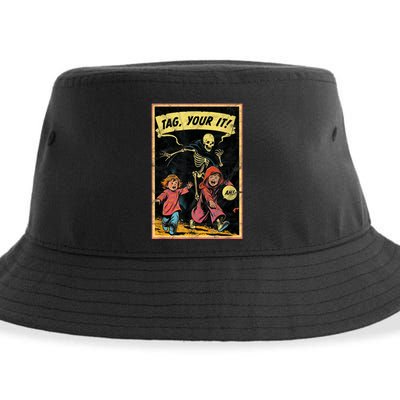 Vintage Halloween Child Game Horror Tag Your It Grim Reaper Sustainable Bucket Hat