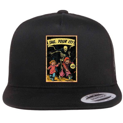 Vintage Halloween Child Game Horror Tag Your It Grim Reaper Flatbill Hat