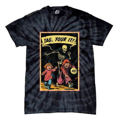 Vintage Halloween Child Game Horror Tag Your It Grim Reaper Tie-Dye T-Shirt