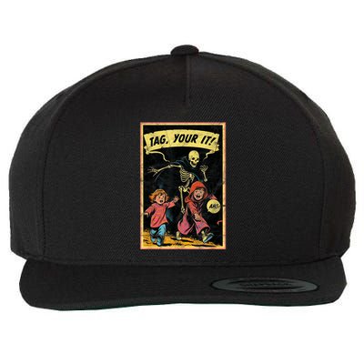 Vintage Halloween Child Game Horror Tag Your It Grim Reaper Wool Snapback Cap