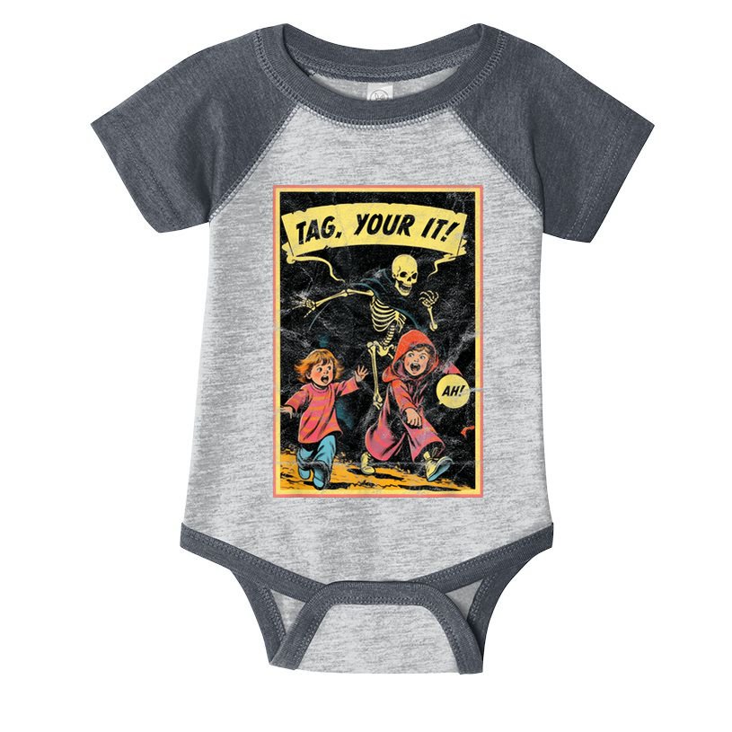 Vintage Halloween Child Game Horror Tag Your It Grim Reaper Infant Baby Jersey Bodysuit