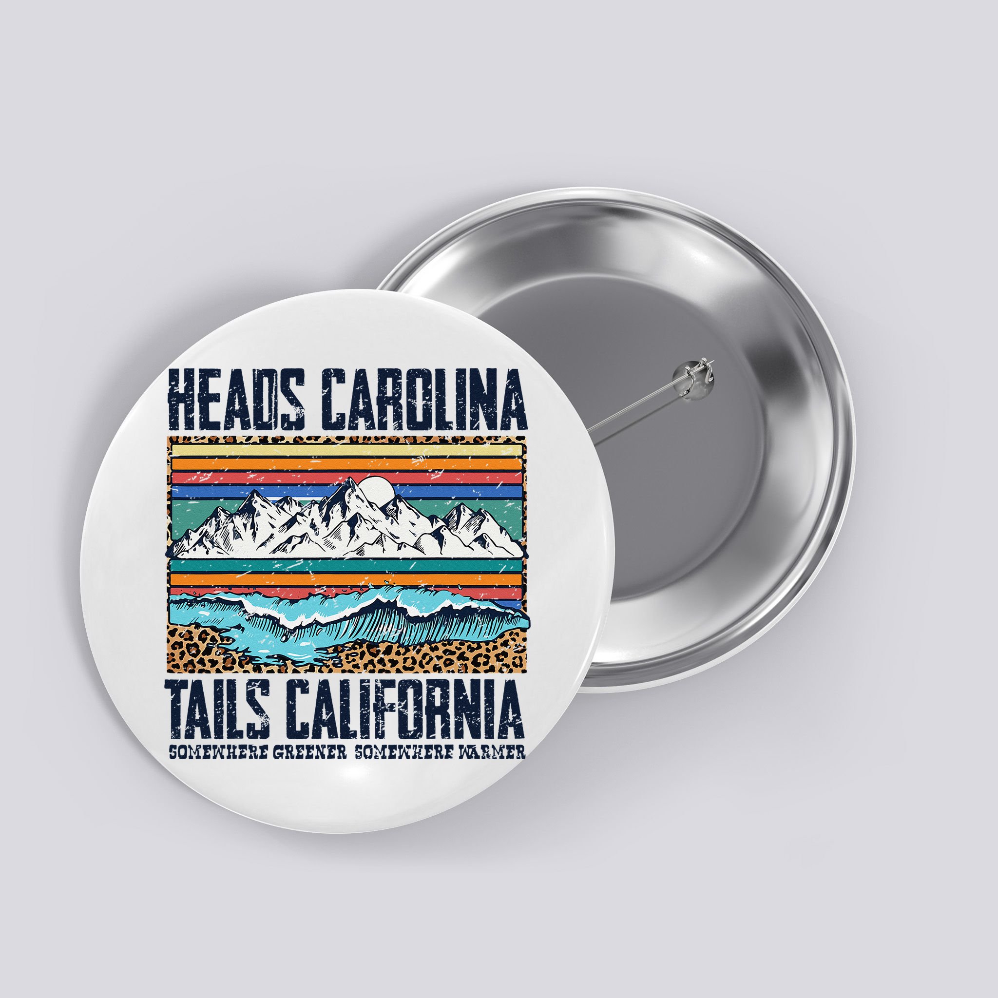 Vintage Heads Carolina Tail California Summer Beach Paradise Button