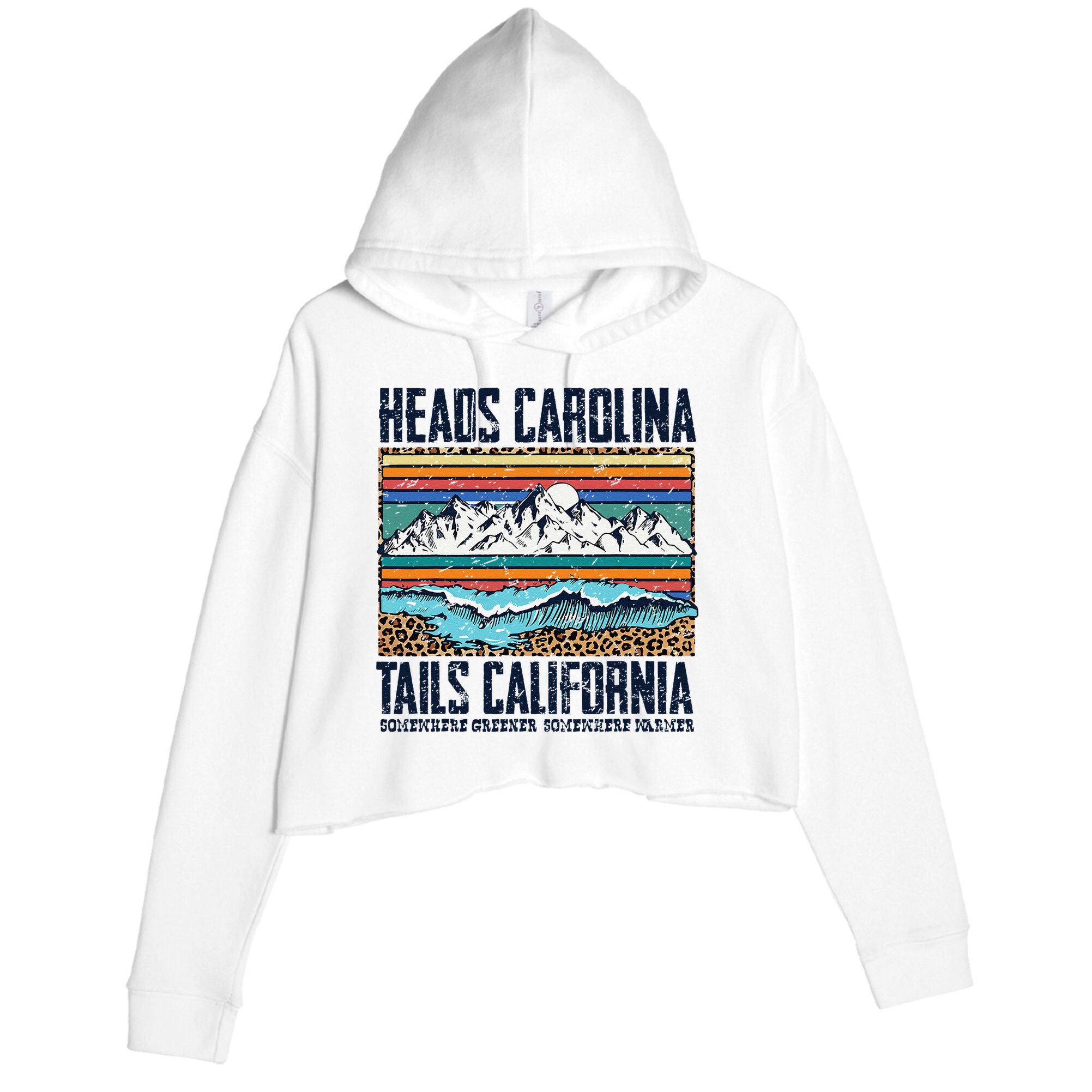 Vintage Heads Carolina Tail California Summer Beach Paradise Crop Fleece Hoodie