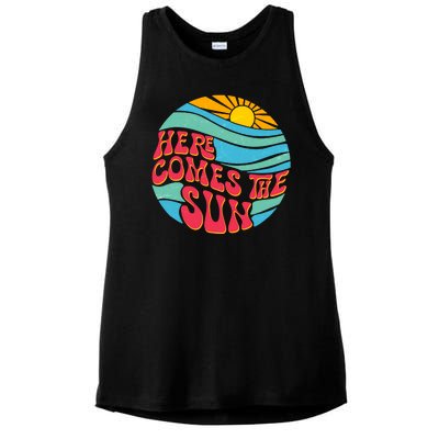 Vintage Here Comes The Sun Emblem Ladies PosiCharge Tri-Blend Wicking Tank