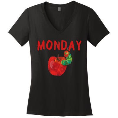 Very Hungry Caterpillar Monday Fruits Birthday Caterpillar Women's V-Neck T-Shirt