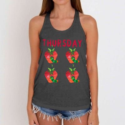 Very Hungry Caterpillar Thursday Fruits Birthday Caterpillar Women's Knotted Racerback Tank