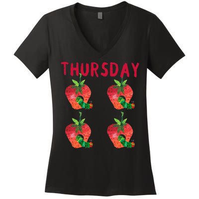 Very Hungry Caterpillar Thursday Fruits Birthday Caterpillar Women's V-Neck T-Shirt