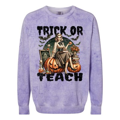 Vintage Halloween Design Trick Or Teach Funny Gift Colorblast Crewneck Sweatshirt