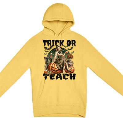 Vintage Halloween Design Trick Or Teach Funny Gift Premium Pullover Hoodie