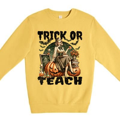 Vintage Halloween Design Trick Or Teach Funny Gift Premium Crewneck Sweatshirt