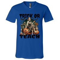 Vintage Halloween Design Trick Or Teach Funny Gift V-Neck T-Shirt