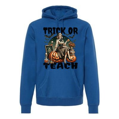 Vintage Halloween Design Trick Or Teach Funny Gift Premium Hoodie