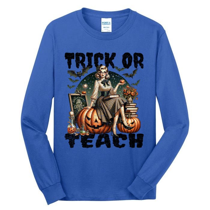 Vintage Halloween Design Trick Or Teach Funny Gift Tall Long Sleeve T-Shirt