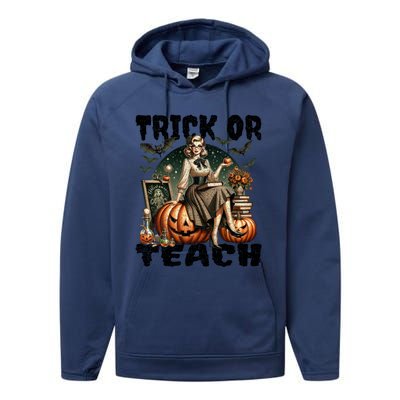 Vintage Halloween Design Trick Or Teach Funny Gift Performance Fleece Hoodie