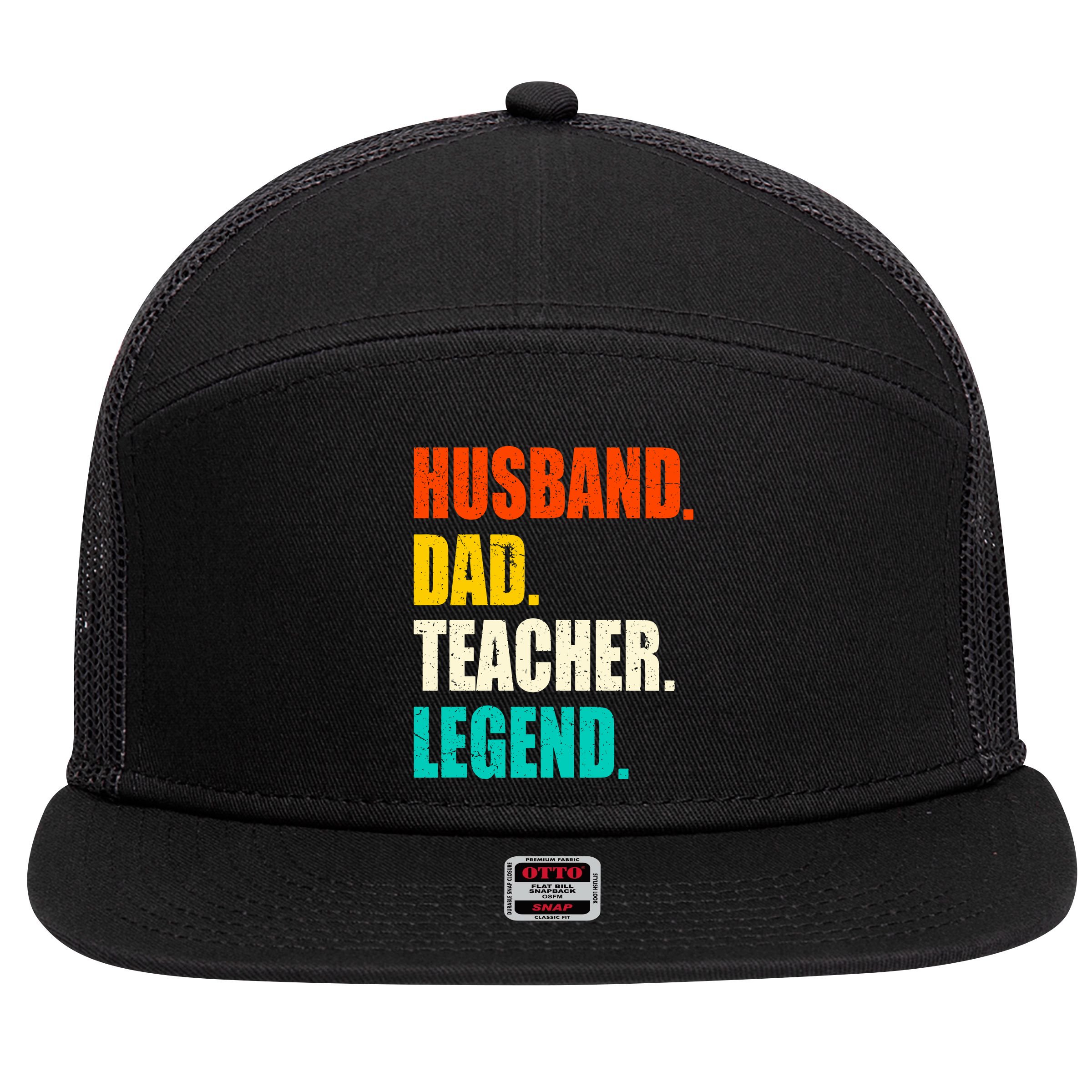 Vintage Husband Dad Teacher Legend Gift Father's Day 7 Panel Mesh Trucker Snapback Hat