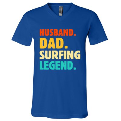 Vintage Husband Dad Surfing Legend Joke Funny FatherS Day Funny Gift V-Neck T-Shirt