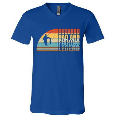 Vintage Husband Dad Fishing Legend Father's Day Gift V-Neck T-Shirt