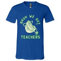 Vintage Hot Dog End Of Year Teacher Bruh We Out Teachers Gift V-Neck T-Shirt