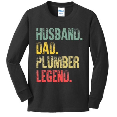 Vintage Husband Dad Plumber Legend Retro Kids Long Sleeve Shirt