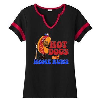 Vintage Hot Dogs And Home Runs Baseball Fan Ladies Halftime Notch Neck Tee