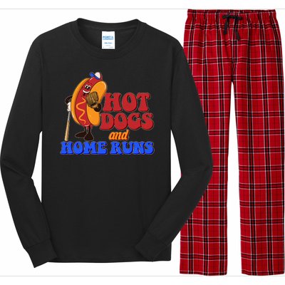 Vintage Hot Dogs And Home Runs Baseball Fan Long Sleeve Pajama Set