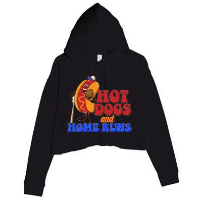 Vintage Hot Dogs And Home Runs Baseball Fan Crop Fleece Hoodie