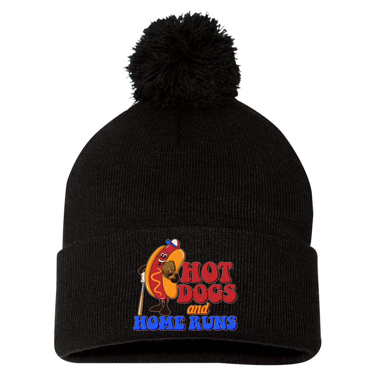 Vintage Hot Dogs And Home Runs Baseball Fan Pom Pom 12in Knit Beanie
