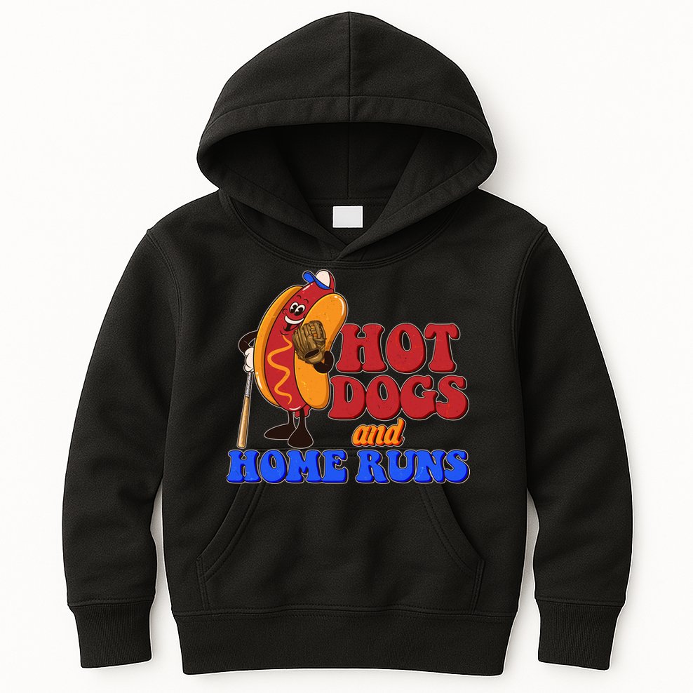 Vintage Hot Dogs And Home Runs Baseball Fan Kids Hoodie