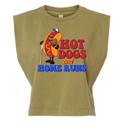 Vintage Hot Dogs And Home Runs Baseball Fan Garment-Dyed Women's Muscle Tee