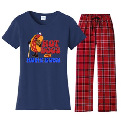 Vintage Hot Dogs And Home Runs Baseball Fan Women's Flannel Pajama Set