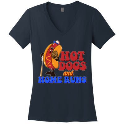 Vintage Hot Dogs And Home Runs Baseball Fan Women's V-Neck T-Shirt