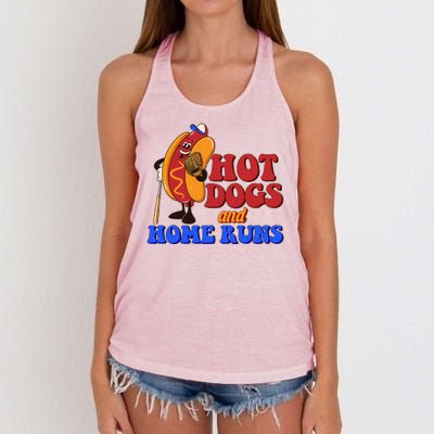 Vintage Hot Dogs And Home Runs Baseball Fan Women's Knotted Racerback Tank