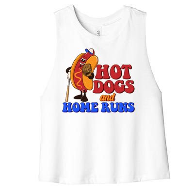 Vintage Hot Dogs And Home Runs Baseball Fan Women's Racerback Cropped Tank