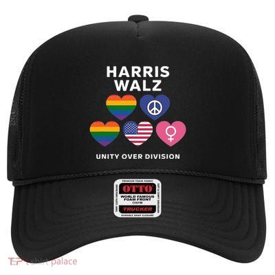 Vote Harriswalz For A United America High Crown Mesh Back Trucker Hat