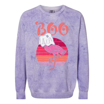 Vintage Halloween Flamingo Ghost Sunset Print Colorblast Crewneck Sweatshirt