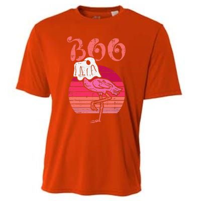 Vintage Halloween Flamingo Ghost Sunset Print Cooling Performance Crew T-Shirt