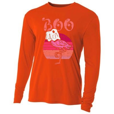 Vintage Halloween Flamingo Ghost Sunset Print Cooling Performance Long Sleeve Crew