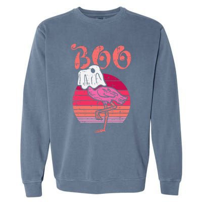 Vintage Halloween Flamingo Ghost Sunset Print Garment-Dyed Sweatshirt