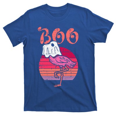 Vintage Halloween Flamingo Ghost Sunset Print T-Shirt