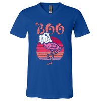 Vintage Halloween Flamingo Ghost Sunset Print V-Neck T-Shirt