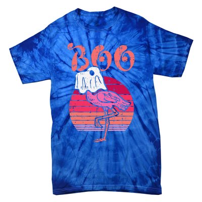 Vintage Halloween Flamingo Ghost Sunset Print Tie-Dye T-Shirt