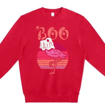 Vintage Halloween Flamingo Ghost Sunset Print Premium Crewneck Sweatshirt